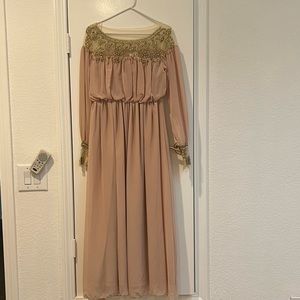 Vintage  lace sequin beaded blush nude maxi dress